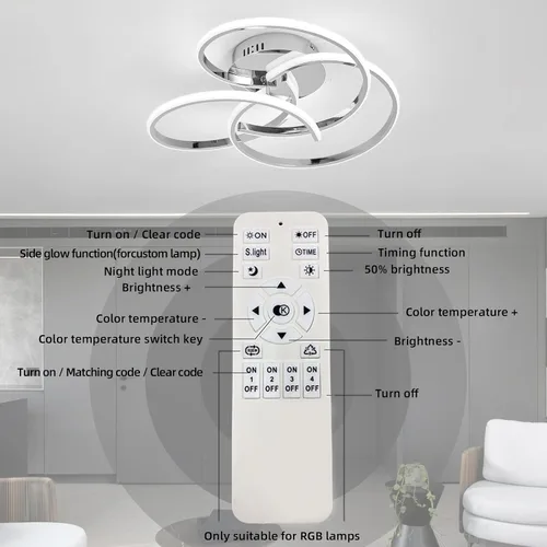 Vista 7 de CANEOE Lámpara de Techo LED Moderna, 42W Regulable Lámpara de Techo Empotrada con Control Remoto, Lámpara de Techo LED de Montaje Empotrado