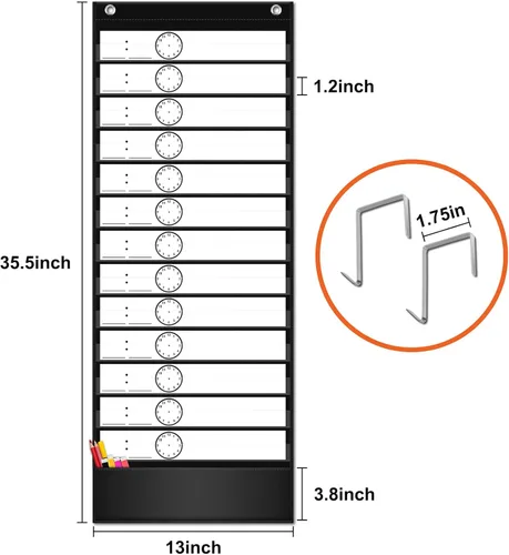Vista 4 de EAMAY Tabla de bolsillo para horarios diarios, tabla de horarios para profesores con 18 tarjetas personalizadas reutilizables, tabla de bolsillo