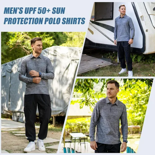 Vista 9 de NAVISKIN Camisas polo para hombre, de secado rápido, UPF 50, manga larga y corta, que absorben la humedad