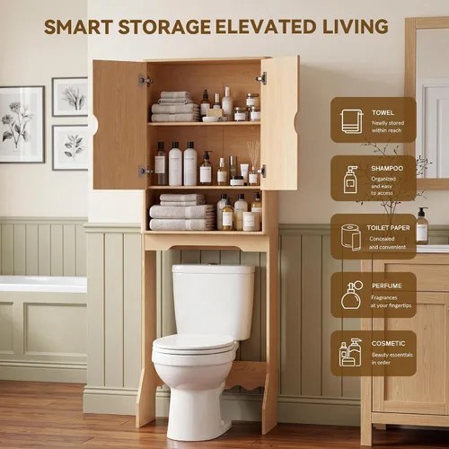 Vista 5 de Merapi Over the Toilet Storage Cabinet, Natural Wood Grain Organizer
