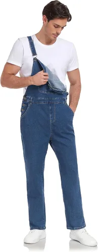 Vista 12 de Overol de mezclilla para hombre, ajustado, elástico, a la moda, con bolsillos