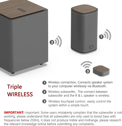 Vista 3 de KEiiD 2.1 Altavoces Bluetooth para computadora con subwoofer inalámbrico y touchpad inalámbrico para computadora de escritorio portátil PC altavoces