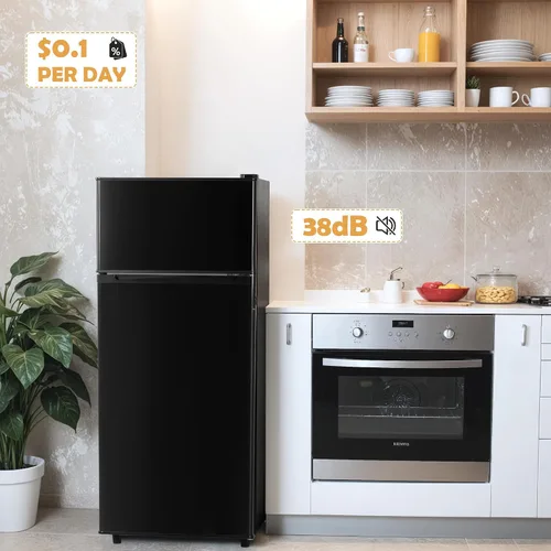 Vista 3 de Manastin - Mini refrigerador de 4.4 pies cúbicos con congelador, refrigerador pequeño de 2 puertas para cocina, dormitorio, oficina y dormitorio