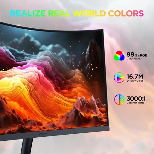 Vista 3 de KOORUI - Monitor curvo de 24 pulgadas para juegos, R1500, Full HD, 1080P, monitor de 75 Hz, HDMI, VGA, ajuste de inclinación, monitor LCD