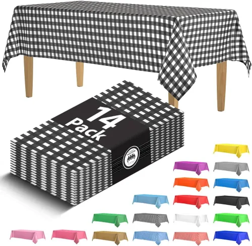 Vista 30 de Paquete de 14 manteles de plástico desechables rectangulares negros de 54 x 108 pulgadas - Cubiertas decorativas lisas para fiestas, bodas