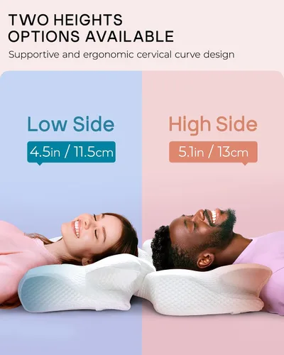 Vista 4 de Almohadas cervicales de espuma viscoelástica Elviros para el dolor de cuello y hombros, almohada para el cuello para dormir, almohadas para dormir