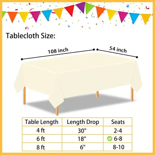 Vista 2 de 2 manteles de plástico color beige, 54 x 108 pulgadas, rectangular, desechables, para cumpleaños, bodas, pícnic, fiestas de vacaciones