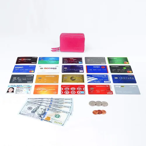 Vista 6 de KALMOR Billeteras de piel para mujer, con doble cremallera, con bloqueo RFID y bolsillo para monedas, 4. 25 x 3. 0 x 1.5
