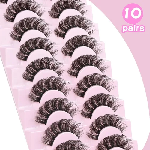Vista 2 de Losha Pestañas postizas rusas rizadas DD a las que les gustan las extensiones de pestañas, paquete de 10 pares de pestañas postizas suaves (D03)