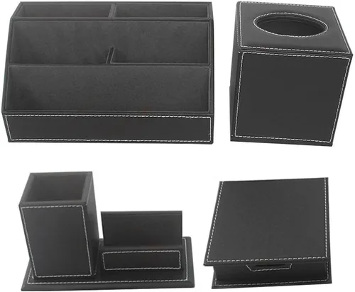 Vista 15 de KINGFOM Juego de organizador de escritorio de oficina T102-3PCS/suministros de oficina Ecológico de cuero sintético incluye soporte para caja