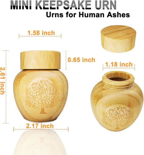 Vista 2 de Mini urnas de dispersión para cenizas humanas para adultos, diseño de árbol de la vida, urnas de bambú biodegradables grabadas, tubos de dispersión