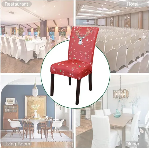 Vista 9 de OTOSTAR Fundas para sillas de Navidad, paquete de 4 fundas elásticas y suaves de elastano extraíble para cocina, comedor, hotel, ceremonia