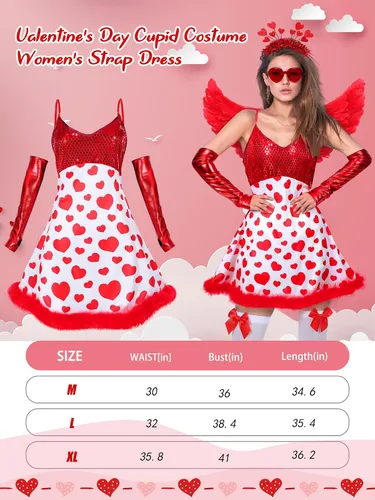 Vista 4 de Twistover 8 piezas de disfraz de Cupido para el día de San Valentín para mujer, hermoso vestido de corazón, alas de flecha y lazo con diadema