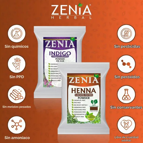 Vista 2 de Zenia Indigo Powder y 3.53 oz de henna paquete combinado de tinte para el cabello
