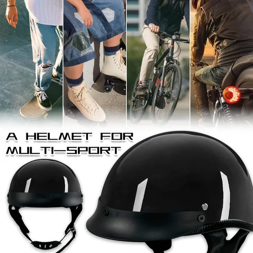 Vista 7 de Casco de motocicleta de estilo adulto unisex negro medio, con certificación DOT, para chopper, ciclomotor, patinete, motocicleta eléctrica