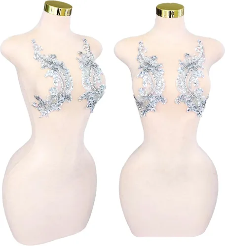 Vista 42 de Parches de cristal hechos a mano con cuentas de encaje de diamantes de imitación para accesorios de ropa de vestir (S1-champán)