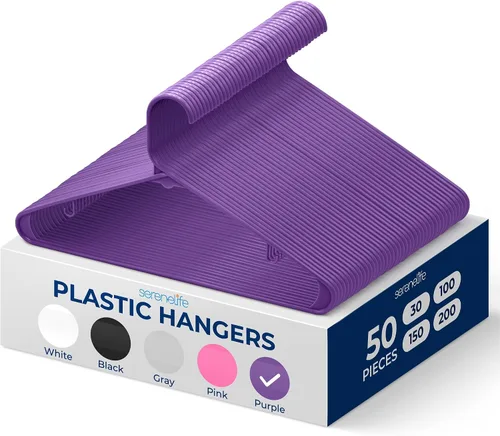 Vista 31 de SereneLife - Juego de 10 perchas de plástico con gancho de metal, color negro Non-Slip, Lightweight hangers with a slim profile help keep closets