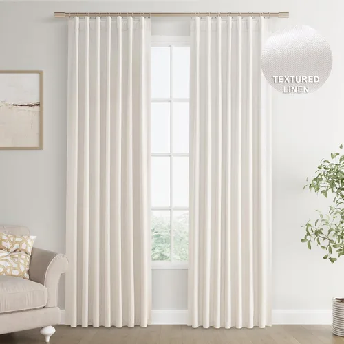 Vista 64 de Joywell - 2 cortinas de lino 100% opacas, con bolsillo para cortinero, trabilla trasera, cinta para ganchos y anillas con clip, con aislamiento