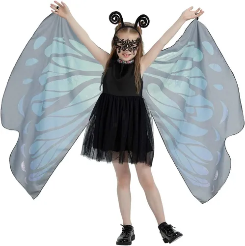 Vista 4 de QUCH Butterfly Costume for Women Butterfly Wings for Women Fairy Wings Cape with Mask and Antenna Headband Halloween Costumes