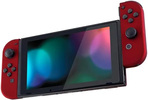 Vista 7 de eXtremeRate Carcasa Joycon de agarre suave al tacto rojo escarlata, con botones de juego completo para Nintendo Switch, placa frontal de repuesto