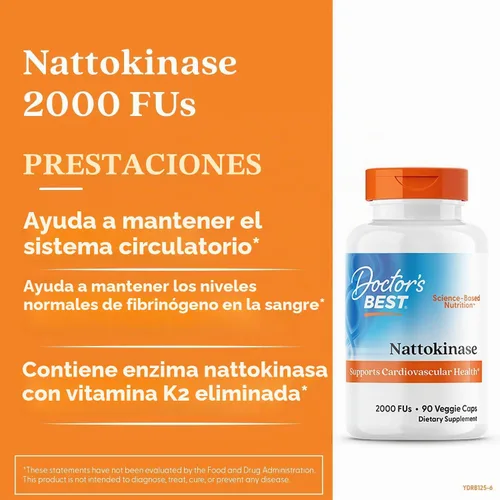 Vista 3 de Doctors Best Nattokinase, 2000 Fus, Apoya la Salud Cardiovascular, Sin OGM, Vegano 90 Cápsulas Vegetarianas