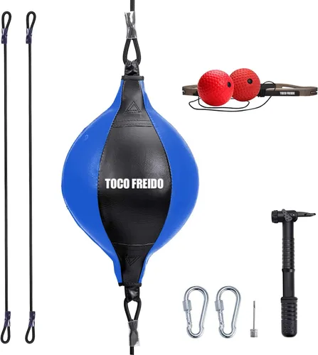 Vista 11 de TOCO FREIDO Bola de boxeo de doble extremo, bolsa de velocidad con niveles de dificultad Pelota refleja de boxeo con diadema, perfecta