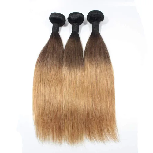Vista 11 de Extensiones de cabello humano virgen ondulado brasileño ombré, 3 paquetes de 12 pulgadas #1B/27 rubio barato sin procesar para mujeres