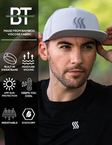 Vista 10 de SAAKA Gorra de rendimiento Snapback para hombres y mujeres. Ajuste ajustable y absorbe el sudor. Ideal para correr, tenis y golf.