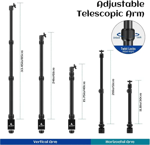 Vista 3 de Ailight Soporte de Montaje de Cámara Aérea para Escritorio, Soporte de Cámara Web de 15.75"-33.45" con Brazo Telescópico Ajustable de 2 Secciones