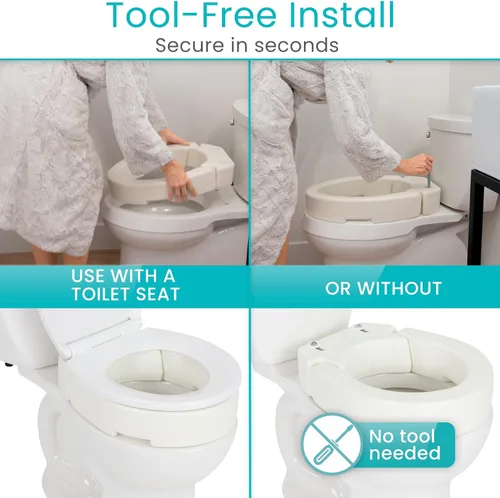 Vista 5 de Vive Asiento de inodoro elevado (alargado, añade 3.5 pulgadas) – Elevador y extensor de asiento de inodoro elevado para personas mayores