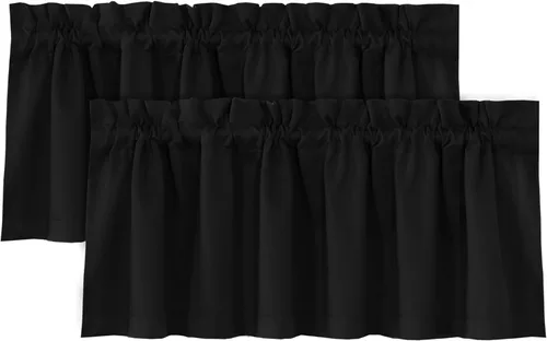 Vista 28 de H.VERSAILTEX Cenefas de cortina 100% opacas para ventanas, 2 paneles con aislamiento térmico, bolsillo para barra, pequeña cenefa corta para cocina