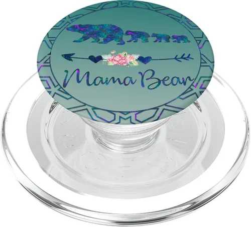 Vista 7 de PopSockets intercambiables con diseño de oso de mamá y tres cachorros, color verde azulado y gris