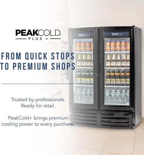 Vista 8 de PEAKCOLD + Refrigerador vertical de 2 puertas - Refrigerador comercial negro de 16.8 pies cúbicos de bajo consumo con puertas de vidrio