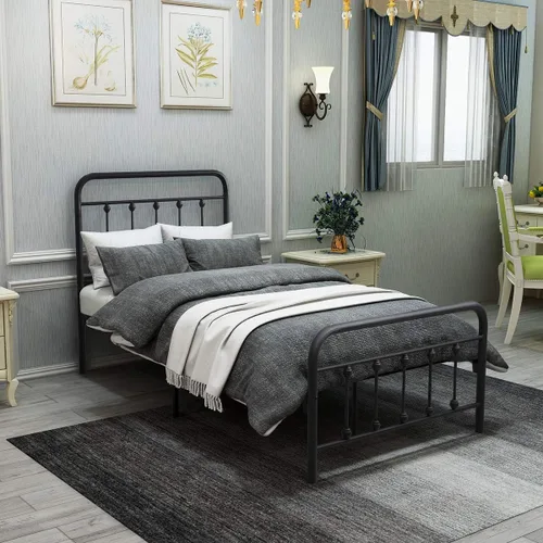 Vista 7 de Majnesvon Base de cama de plataforma de metal, base de cama de metal con cabecera y estribo, base de colchón, no necesita somier, fácil montaje