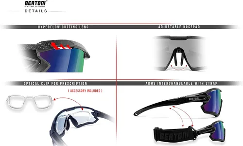 Vista 4 de Bertoni Gafas de sol deportivas polarizadas fotocromáticas ciclismo MTB con prescripción portador QUASAR