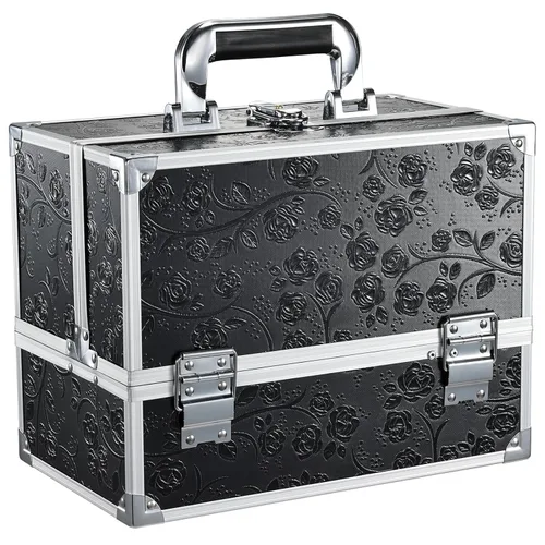 Vista 10 de FRENESSA Estuche de Maquillaje de 11.8 Pulgadas Estuche Organizador de Maquillaje Caja Grande de Cosméticos con Espejo Portátil 3 Bandejas Caja