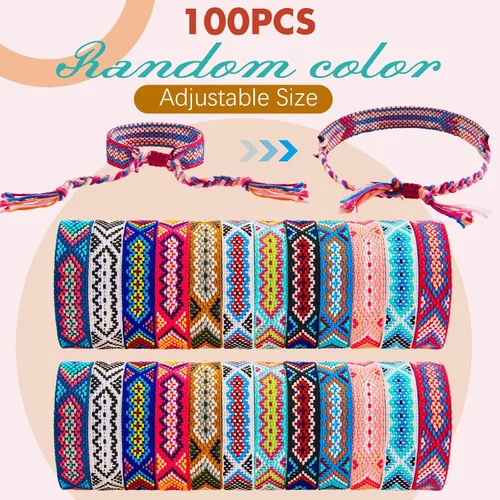 Vista 2 de Henoyso Pulseras tejidas de la amistad a granel ajustables trenzadas de cuerda Nepal con cierre de nudo deslizante, regalo para mujeres y niñas