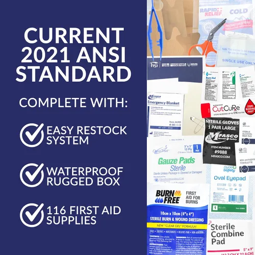 Vista 2 de Worksite OSHA 2021Class A Kit de primeros auxilios – Funda resistente e impermeable ANSI Tipo II y IV – Negocios, Oficina, Trabajo, Construcción