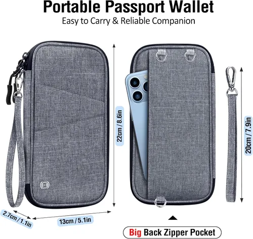 Vista 5 de BKNOOU Soporte para pasaporte familiar con bloqueo Rfid, organizador de documentos de viaje, cartera de pasaporte de viaje, soporte múltiple