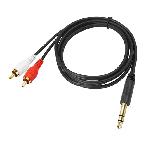 Vista 2 de Conector estéreo TRS macho chapado en oro de 0.250 in 1/4 pulgadas a 2 RCA Phono macho Audio Y Splitter Cable, conector de cable (4.9 ft)