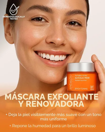 Vista 2 de Máscara de calabaza Andalou Naturals Miel Glicólico, 1.7 onzas Exfoliating Face Mask with Glycolic Acid, Vitamin C for a Radiant Glow, Gentle