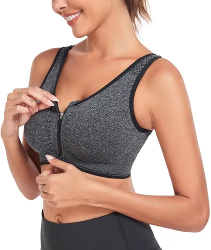 Vista 6 de Brasier deportivo con cierre frontal para mujer, posoperatorio, sin alambres, para yoga