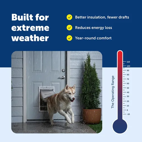 Vista 7 de Puerta PetSafe para condiciones meteorológicas extremas, color blanco, L, Blanco Insulated 3-Flap System Rated -10 to 100F, Paintable Plastic