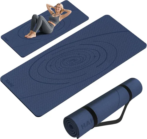 Vista 10 de Tapete de yoga grande grueso, 76 x 32 x 0.31 pulgadas de ancho, tapete de ejercicio POE con superficie antideslizante y correa de transporte