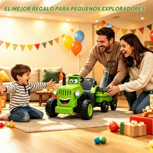 Vista 7 de Tractor de paseo para niños de 12 V con remolque y control remoto de 2.4 G, vehículo eléctrico extragrande con neumáticos EVA, música Bluetooth Verde
