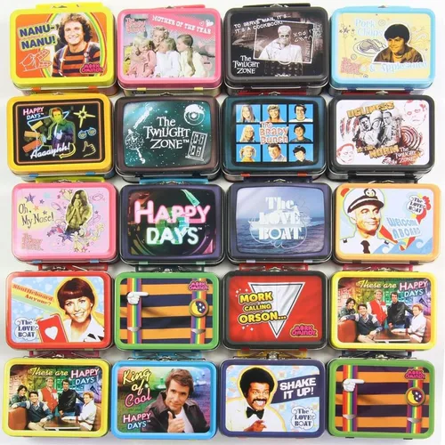 Vista 4 de Crowded Coop, LLC Caja de almuerzo de lata retro TV Teeny, 1 diseño aleatorio