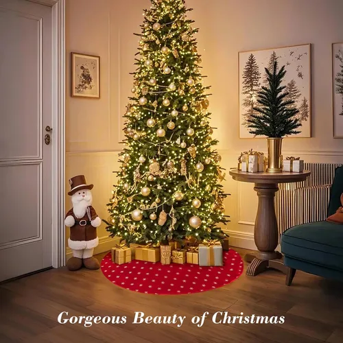 Vista 5 de Lewondr Falda de Árbol de Navidad, Falda de 48 Pulgadas para Árbol de Navidad con Copo de Nieve, Falda de Árbol de Terciopelo Suave para el Día