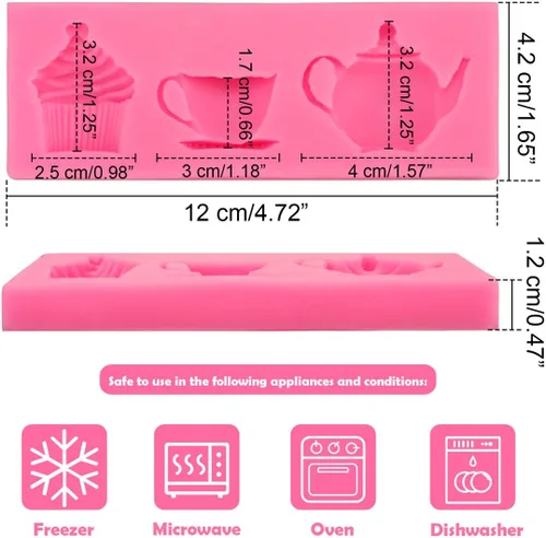 Vista 4 de Meiyouju - Juego de 2 moldes de silicona para tetera, moldes de silicona de grado alimenticio para dulces, decoración de pasteles, chocolate