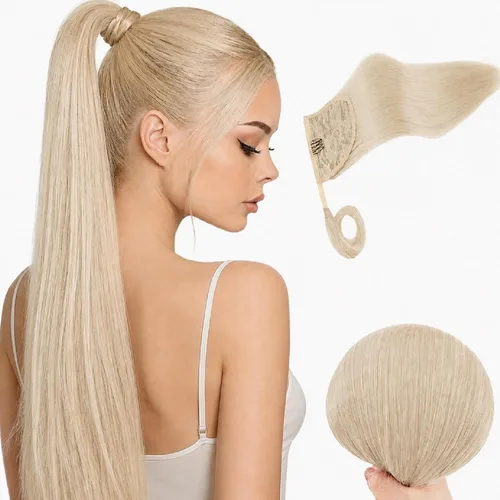 Vista 23 de RUNATURE - Extensiones de cabello humano con cola de caballo, 18 pulgadas, 2.82 oz, #3P12, sedoso B-09-#3P12