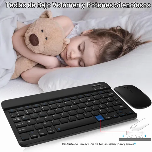 Vista 6 de Combo de teclado y mouse Bluetooth recargable, juego de teclado inalámbrico ultradelgado universal para Android, Windows, iPad, iPhone, Samsung Negro